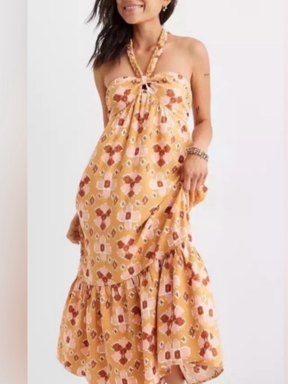 Strapless Floral Boho Maxi Dress in Mustard & Pink